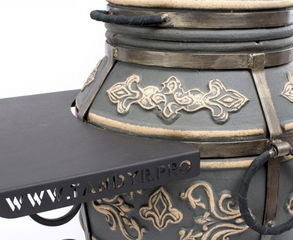 Тандыр «Фирменный» с откидной крышкой со столиком на колёсах, цвет: Графит Комплект "Эконом"  