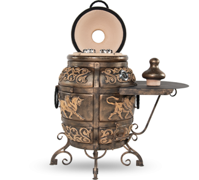 Тандыр «Перс Толпар» с откидной крышкой цвет: Черный Патина, со столиком. 